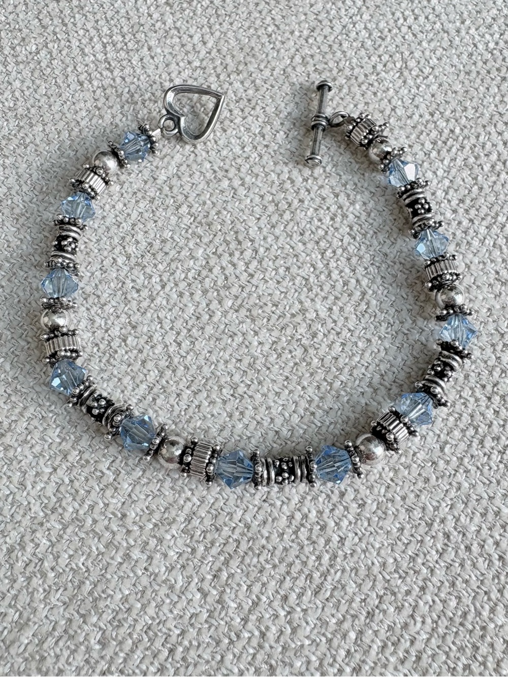 Hand-Crafted Blue Swarovski Crystal and Sterling Silver Beaded Bracelet